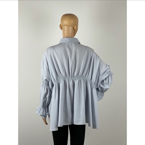 Ruffle Long Sleeve Asymmetrical Oversized Button-up Blouse - Picture 5 of 11